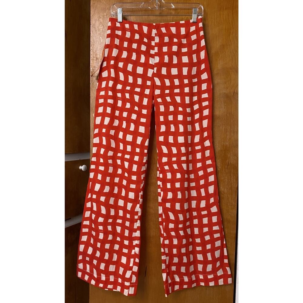 NWT Simon Miller Pia Cherry Red Wavy Gingham Poplin Pants Wide Leg Size 8 Artsy
